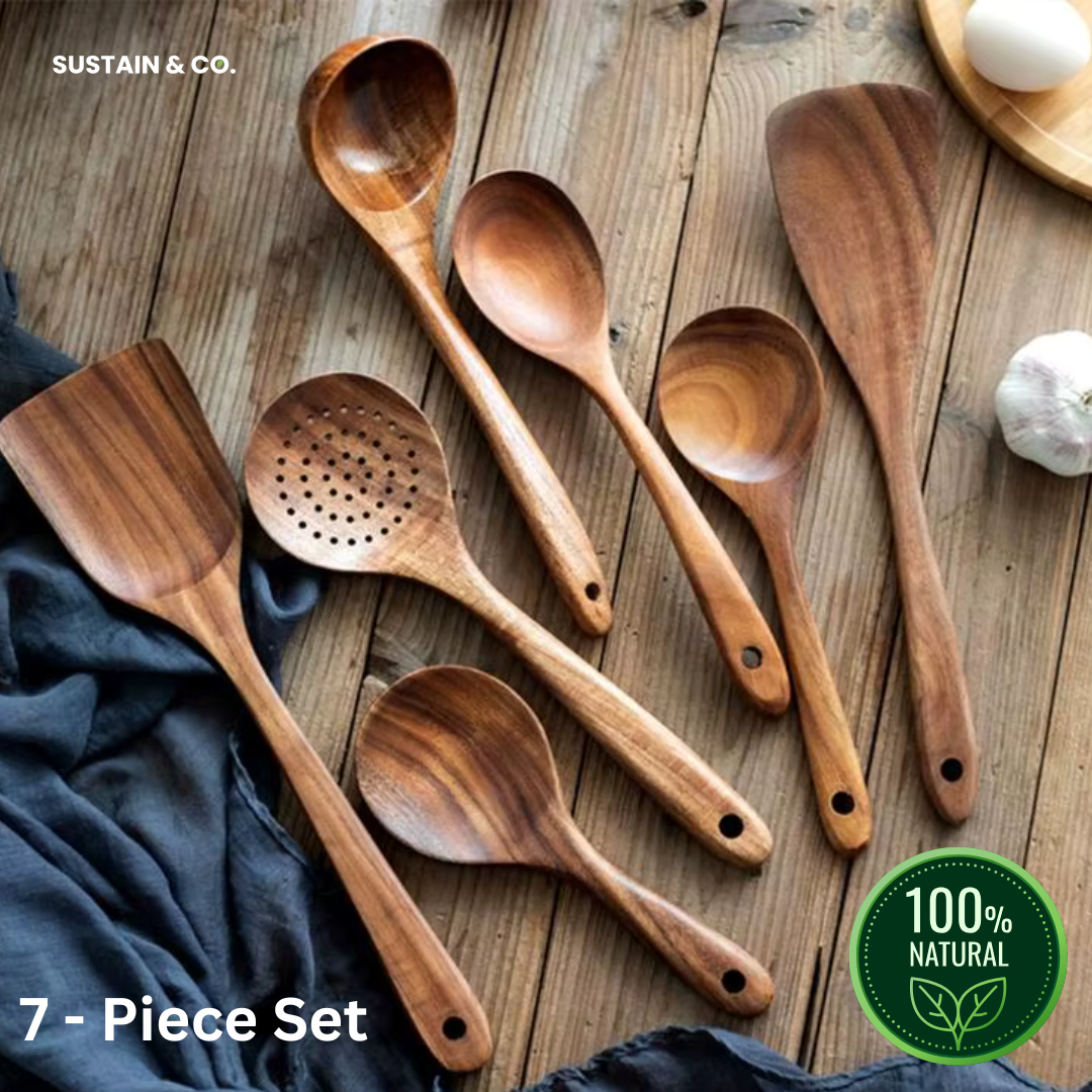 TeakCraft Wooden 7 Piece Utensil Set - 50% OFF