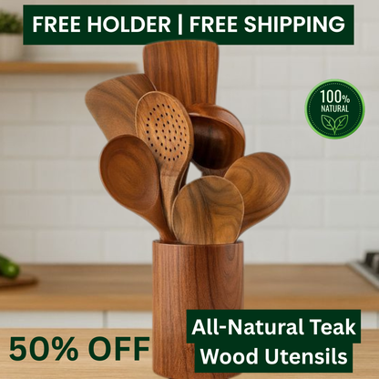 TeakCraft Wooden 7 Piece Utensil Set - 50% OFF