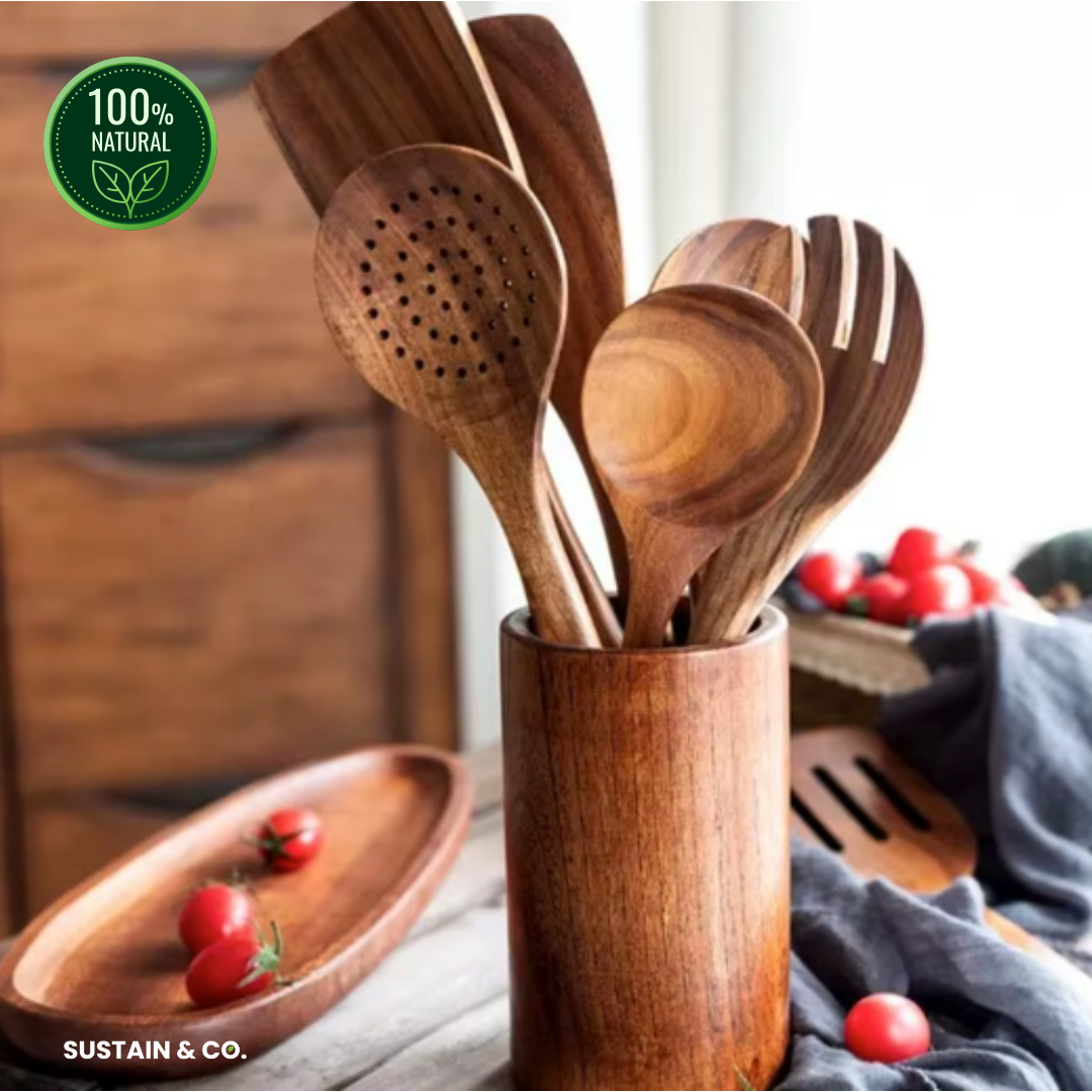 TeakCraft Wooden 7 Piece Utensil Set - 50% OFF